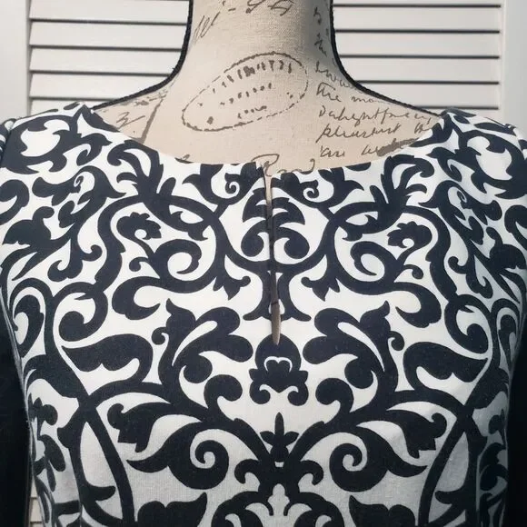 Laundry By Shelli Segal Dress Women's Size 6 Black White Short Sleeve Floral - Picture 2 of 15